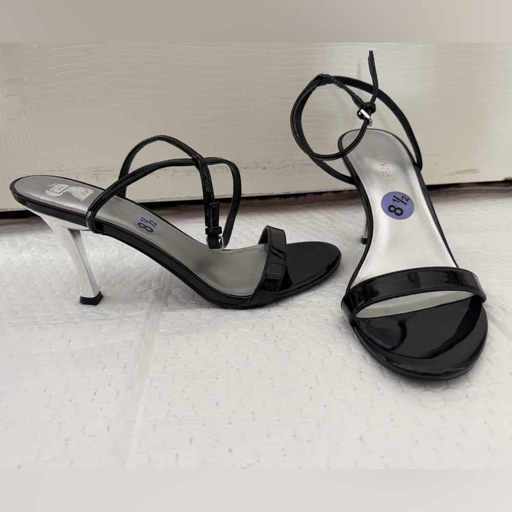 Nine West - Black Strappy Heels with Silver Heels